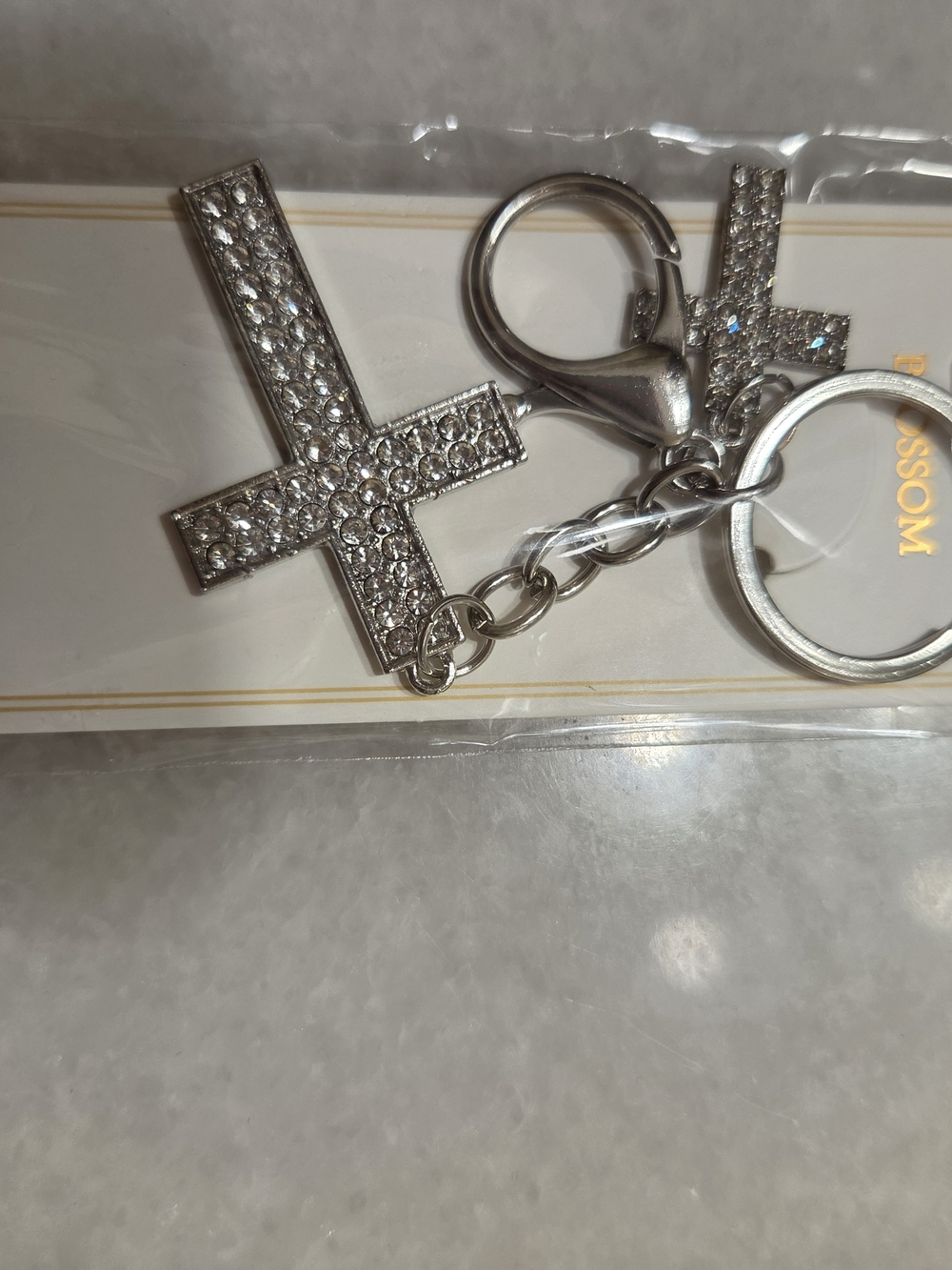 Crystal Cross Keychain Charm - 1 Silver And 1 Gold
